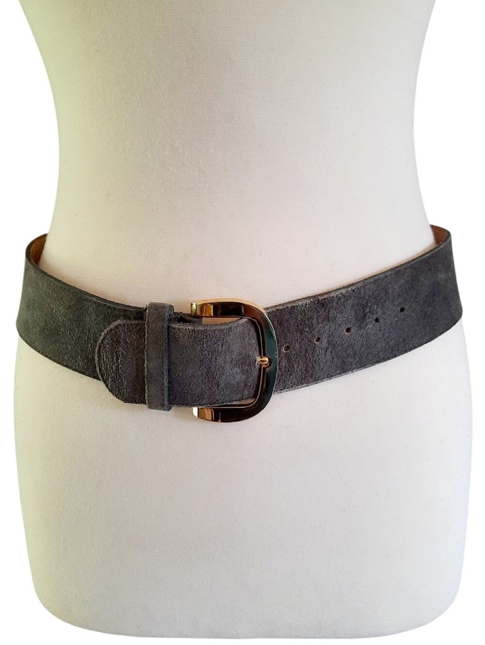 Vintage ANN TAYLOR Gray Suede Wide Classic Belt w/Gold Buckle Sz M/L